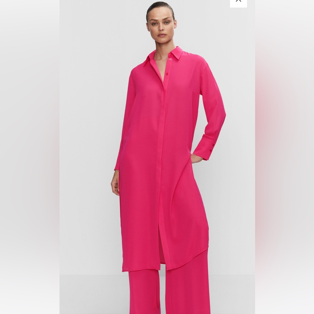 NWT MANGO MNG FUSCHIA PINK CO ORD SET SHIRTDRESS SZ 4 PALAZZO PANTS SZ S…